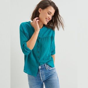 Anthropologie Teal Button-Up Blouse